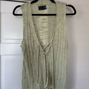 ASOS Green Ribbed Tie Front Tank Top